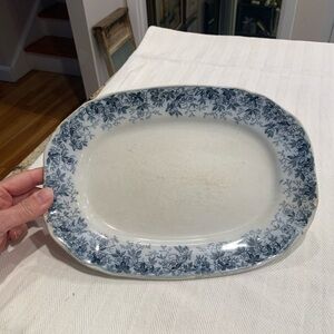 Vintage Alfred Meakin Ironstone Floral Blue and White Oval Platter